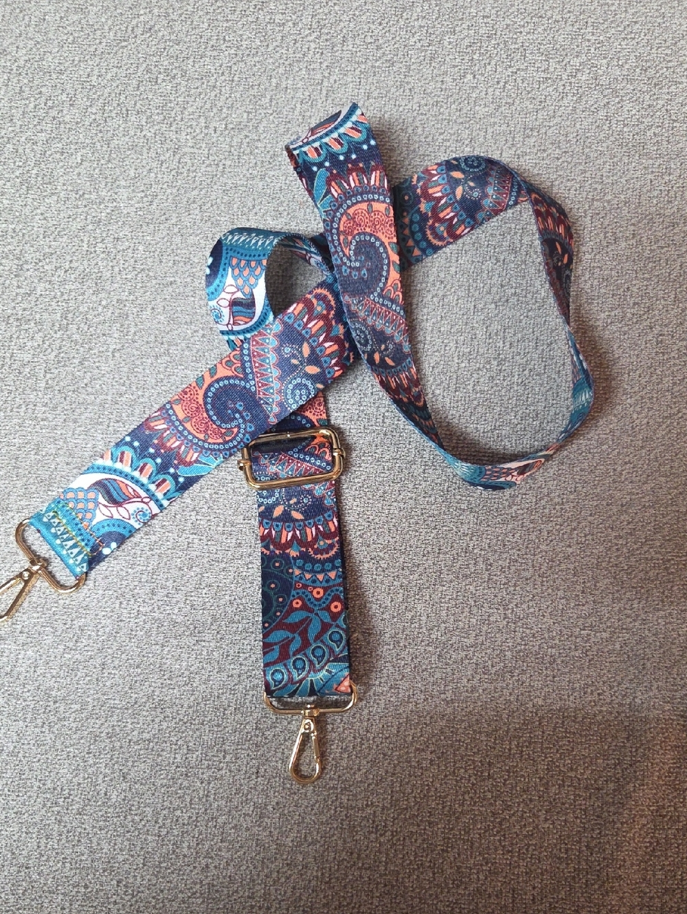 Source Unknown Paisley Pattern Adjustable Bag Strap in Blue and Coral